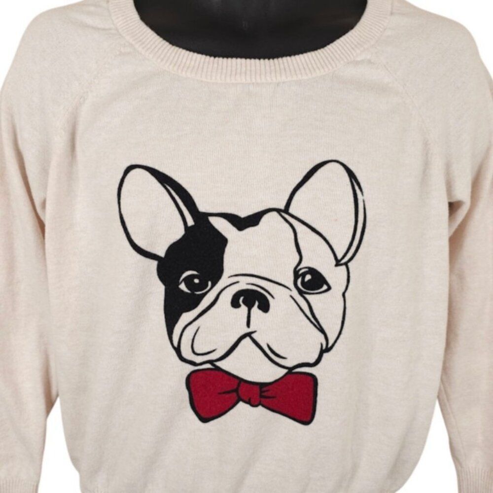 Torrid Frenchie Sweater Womens Size 00 Large Cream Dog Lover Bow Tie